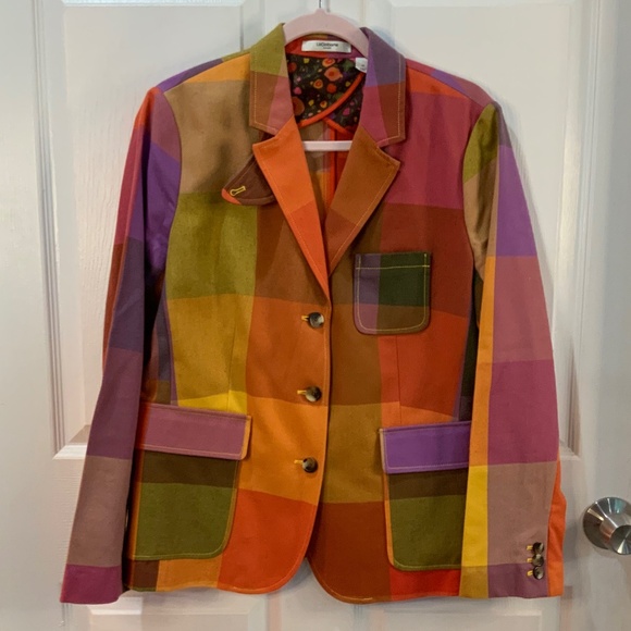 Liz Claiborne Jackets & Blazers - LIZ CLAIBORNE VINTAGE MULTI COLOR COLOR BLOCK PLAID BLAZER JACKET SIZE 14